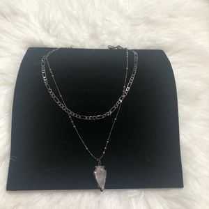 Clear Quartz Crystal Arrowhead Double Chain Necklace